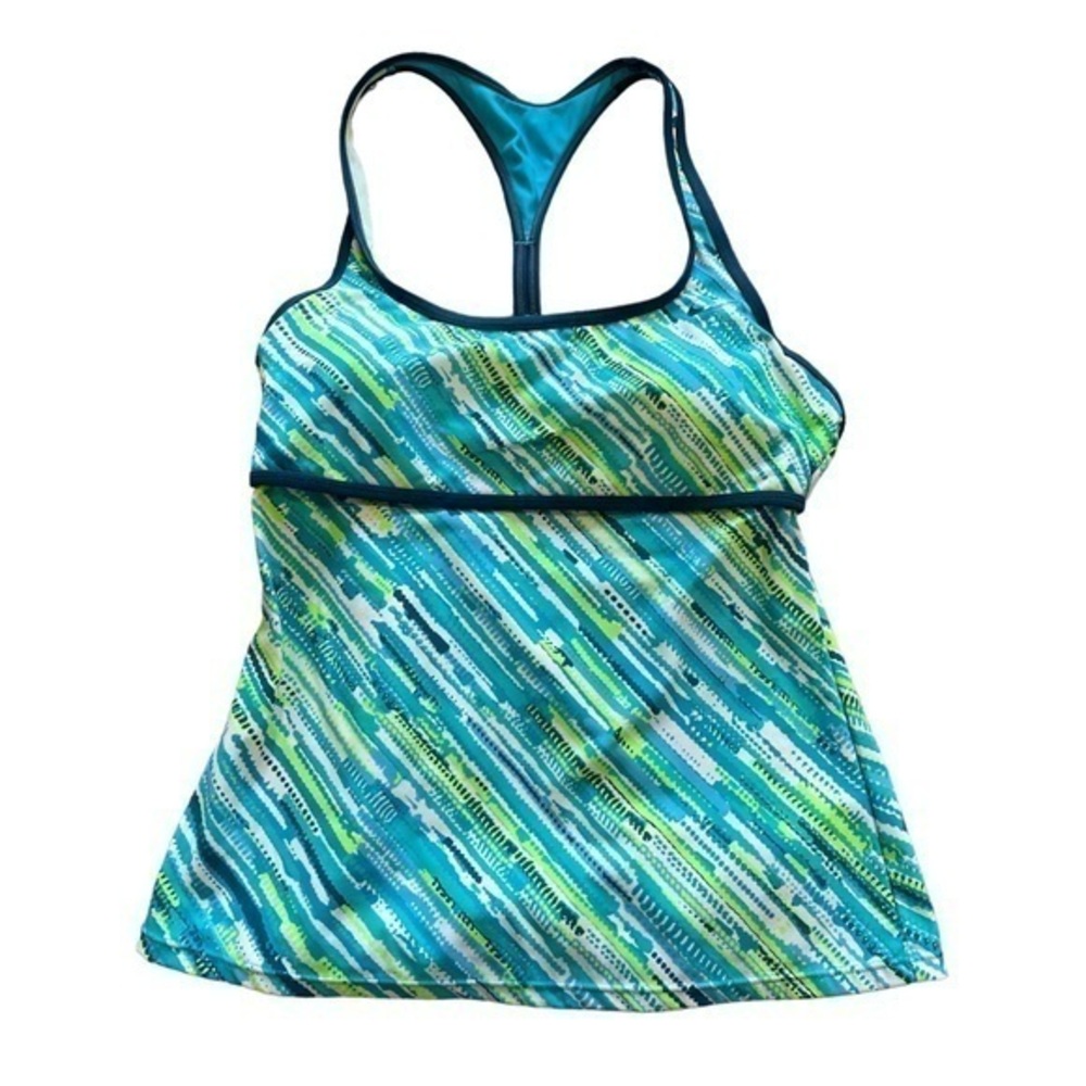 Nike Teal Stripe Racerback Tankini Swimsuit Top Size 10 EUC #1275